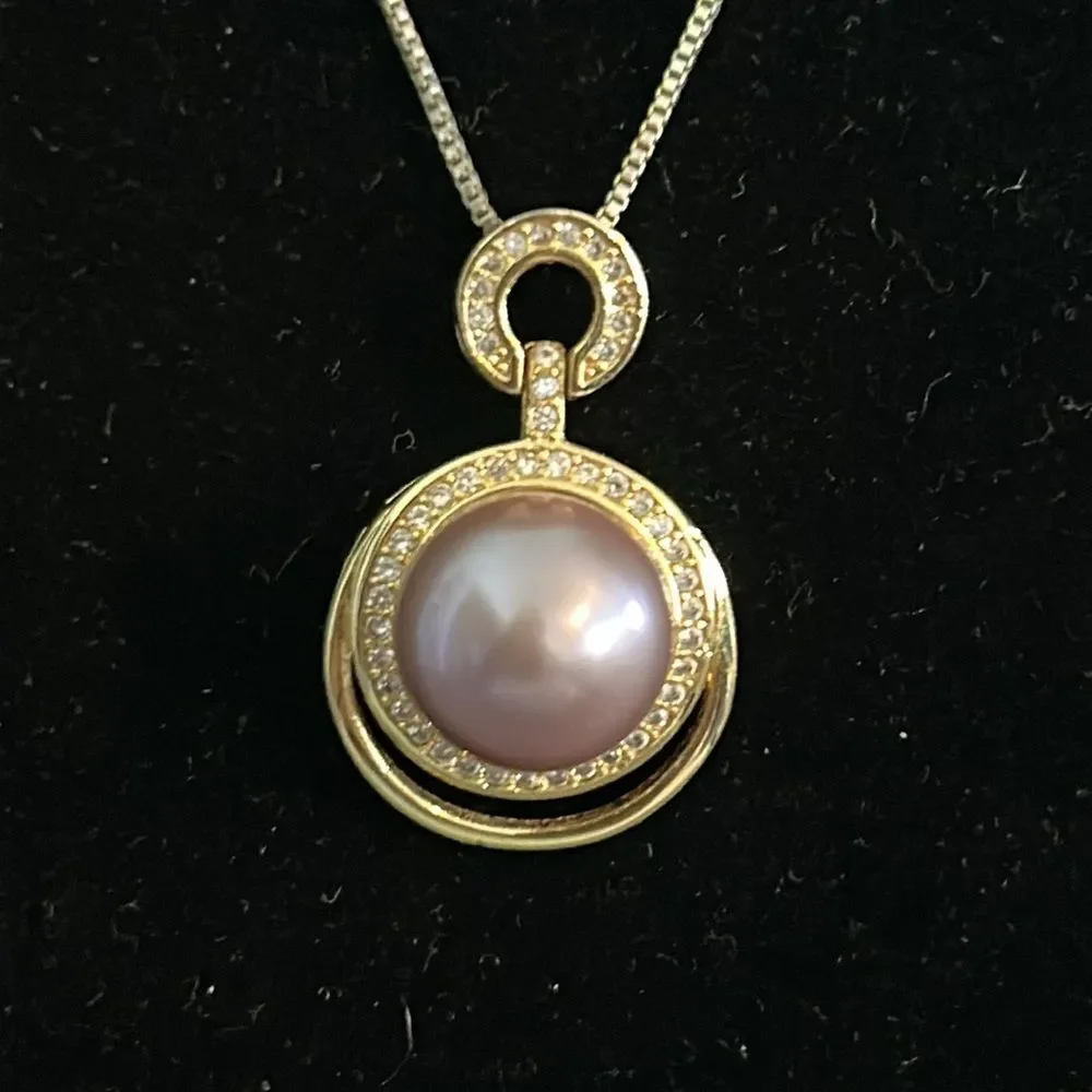 18K Gold Plated Necklace with faux pearl and rhinestone pendant